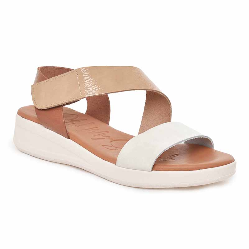 Oh My Sandals sandalo cuoio a strappo con cinturino bianco e sabbia lucidi