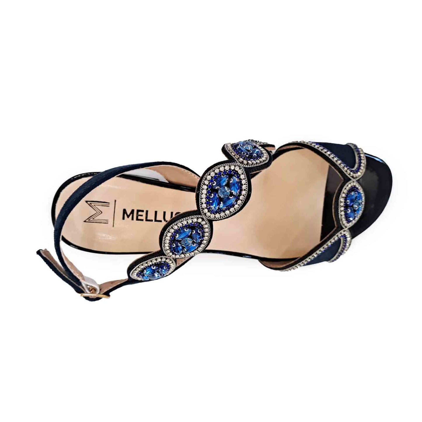 Melluso sandlo gioiello tacco a blocco blu