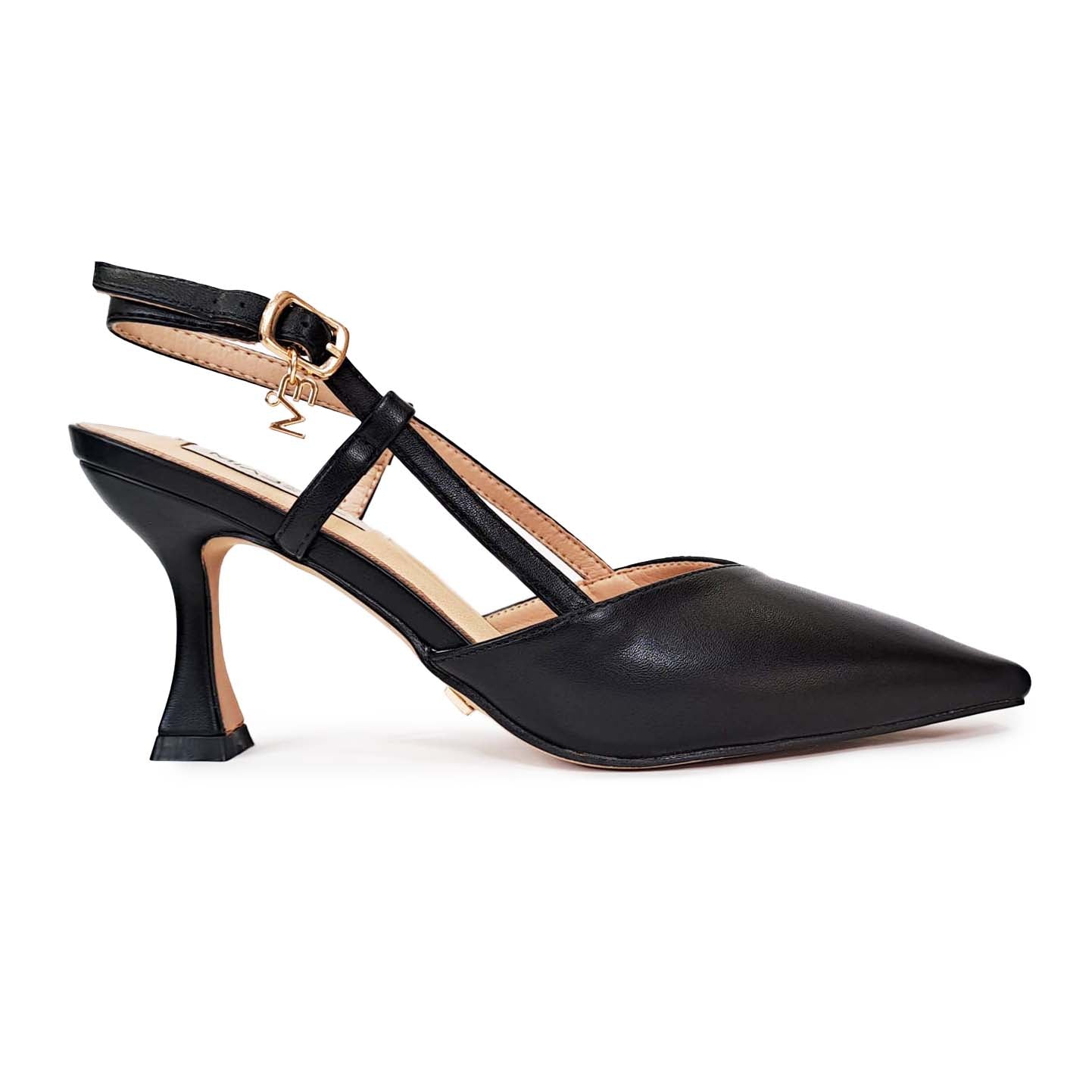 MIABELLE Sligback in pelle nera  tacco 75