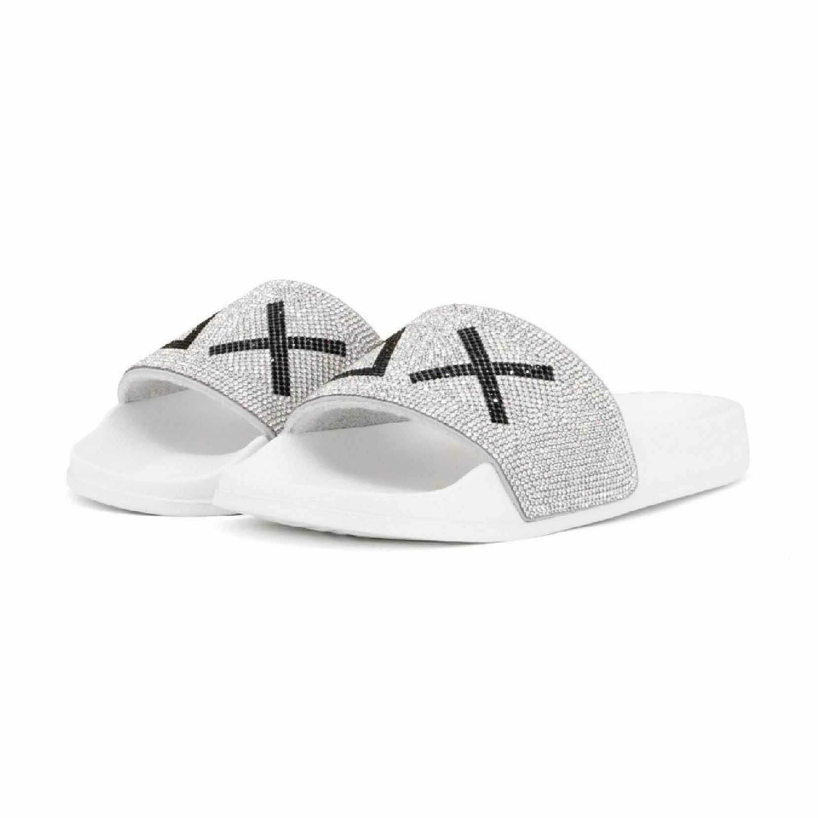 Sun68 Donna ciabatta fascia bianca con strass logo strass nero