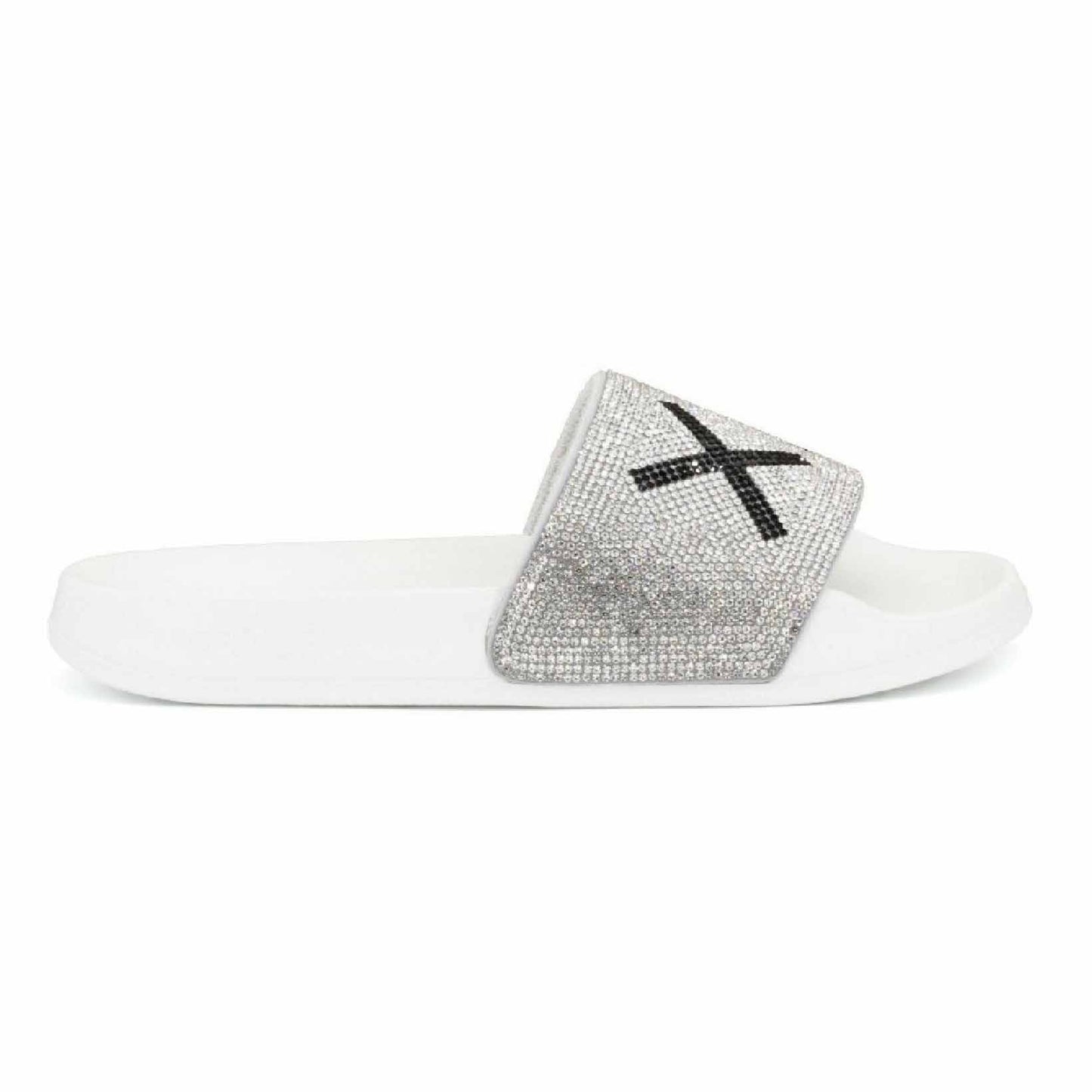 Sun68 Donna ciabatta fascia bianca con strass logo strass nero