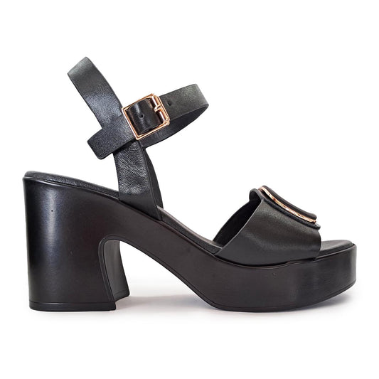 Repo Sandali Nero con tacco in pelle