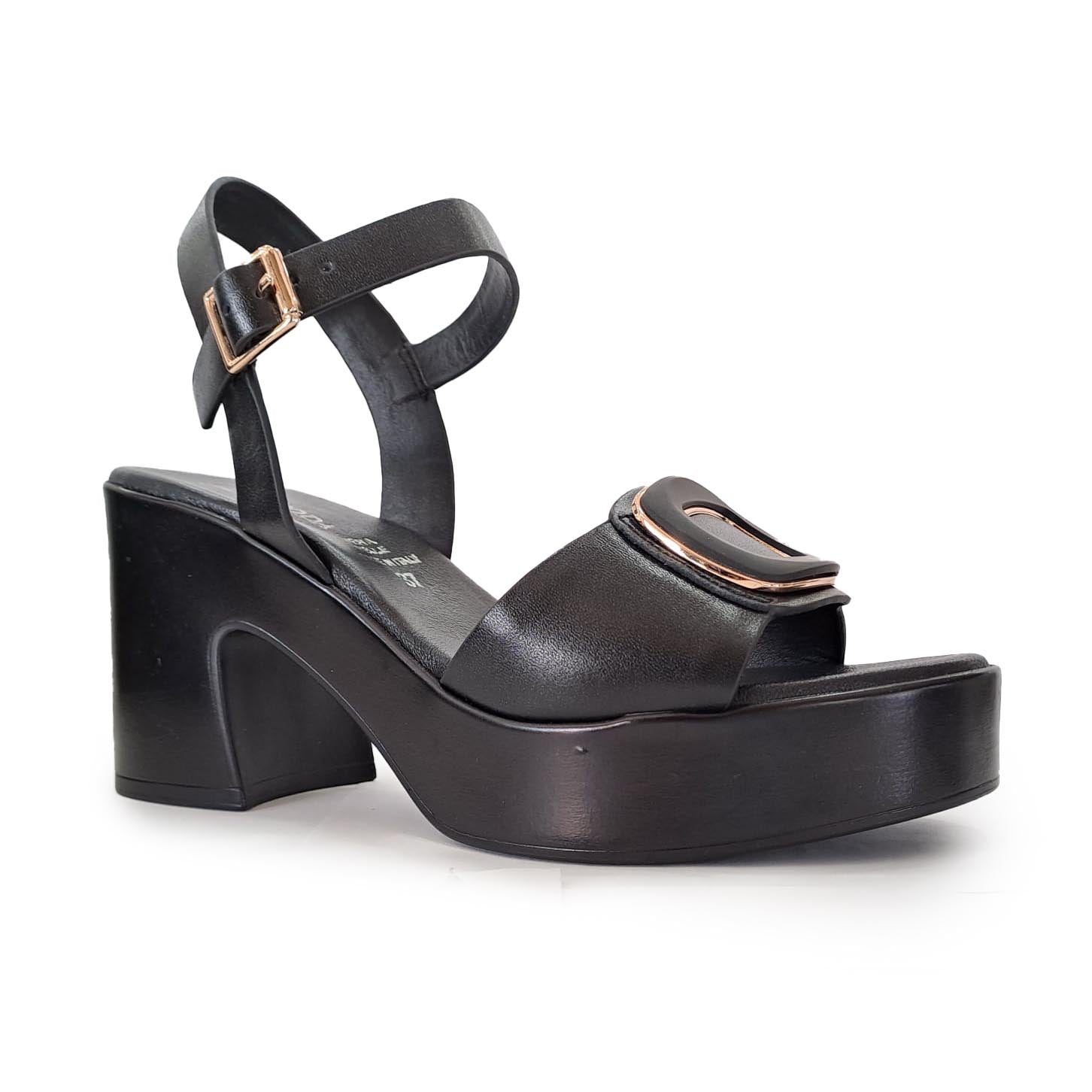 Repo Sandali Nero con tacco in pelle