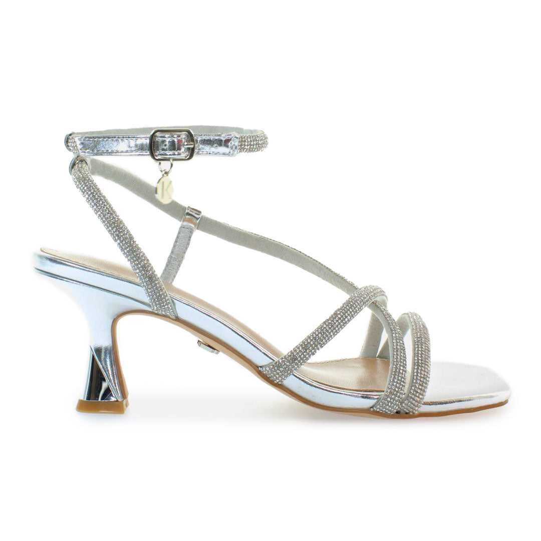 Caffenero sandalo punta quadra con strass argento tacco50