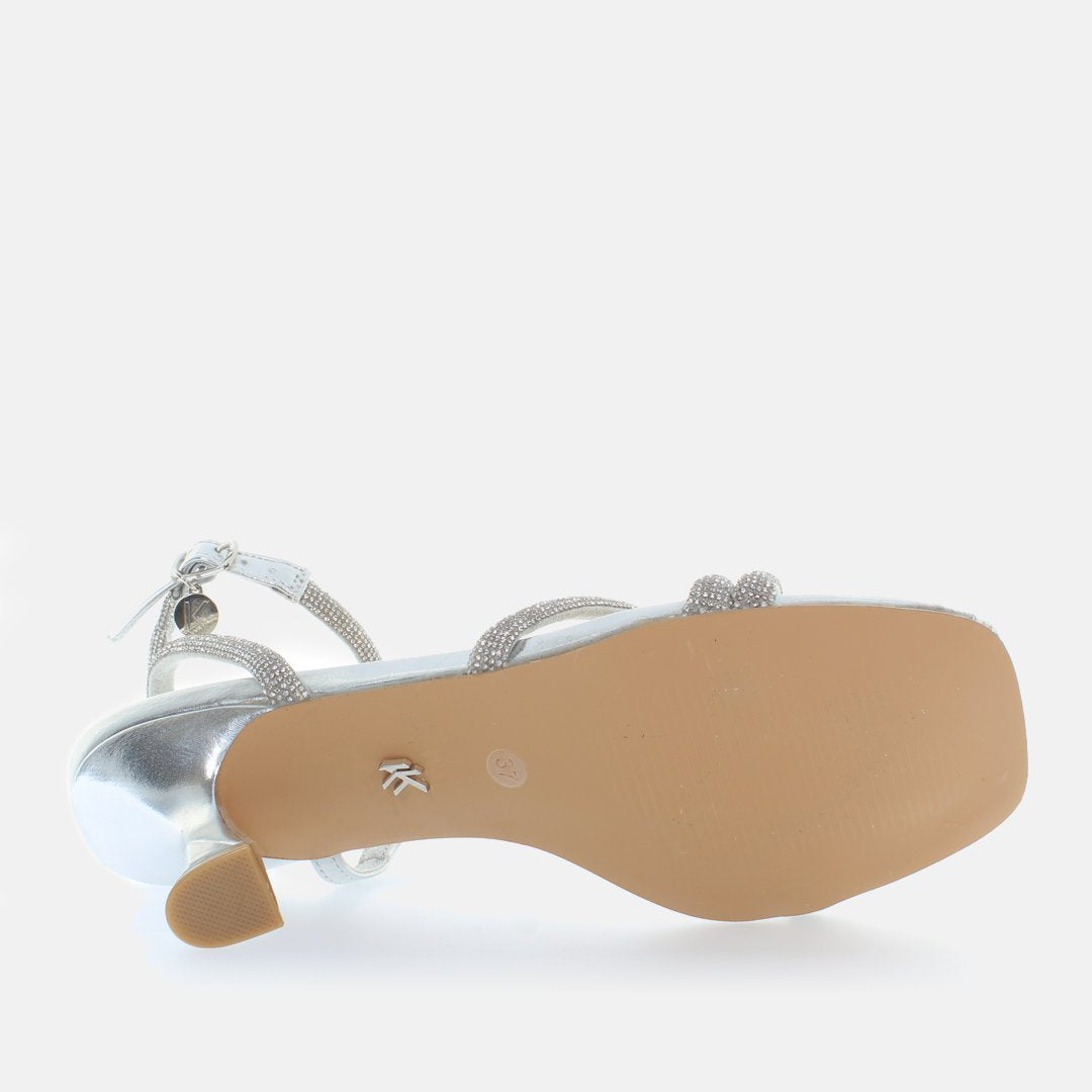 Caffenero sandalo punta quadra con strass argento tacco50