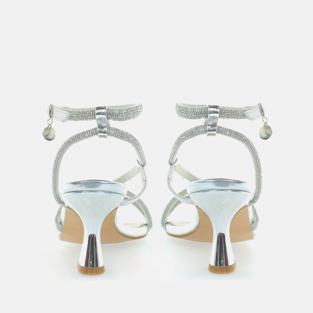 Caffenero sandalo punta quadra con strass argento tacco50