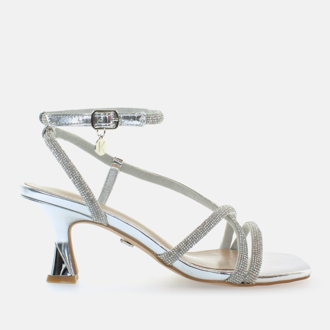 Caffenero sandalo punta quadra con strass argento tacco50