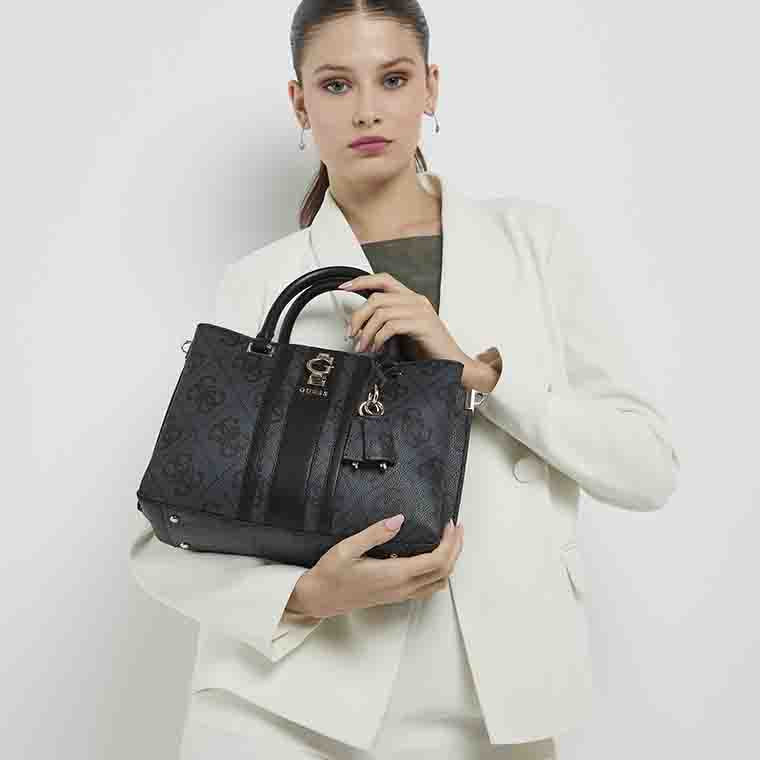 Guess ERENIA Logo Printed Girlfriend Satchel Bag