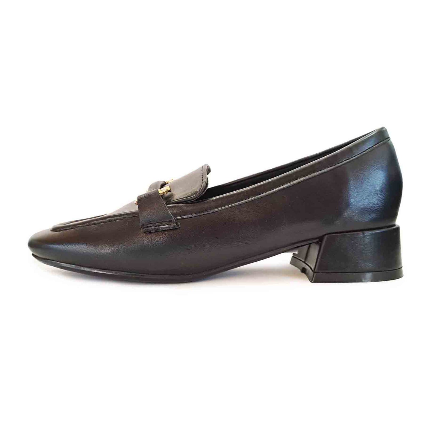 Mocassino con tacco 30 ed applicazione oro in pelle NERO