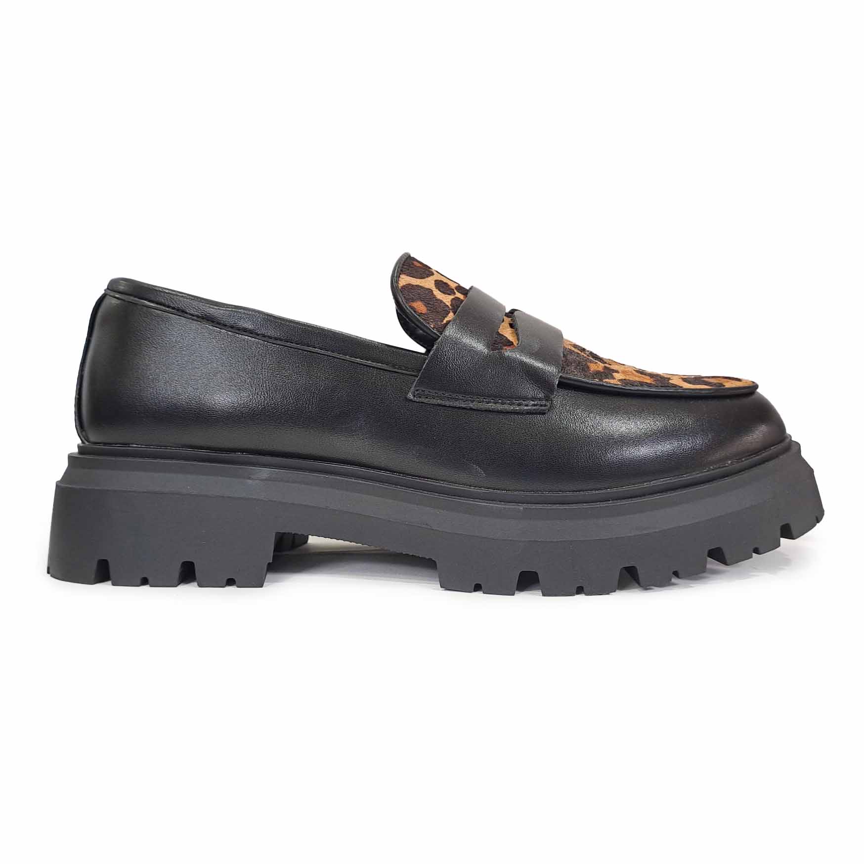 Mocassini i n pelle Nero Leopard