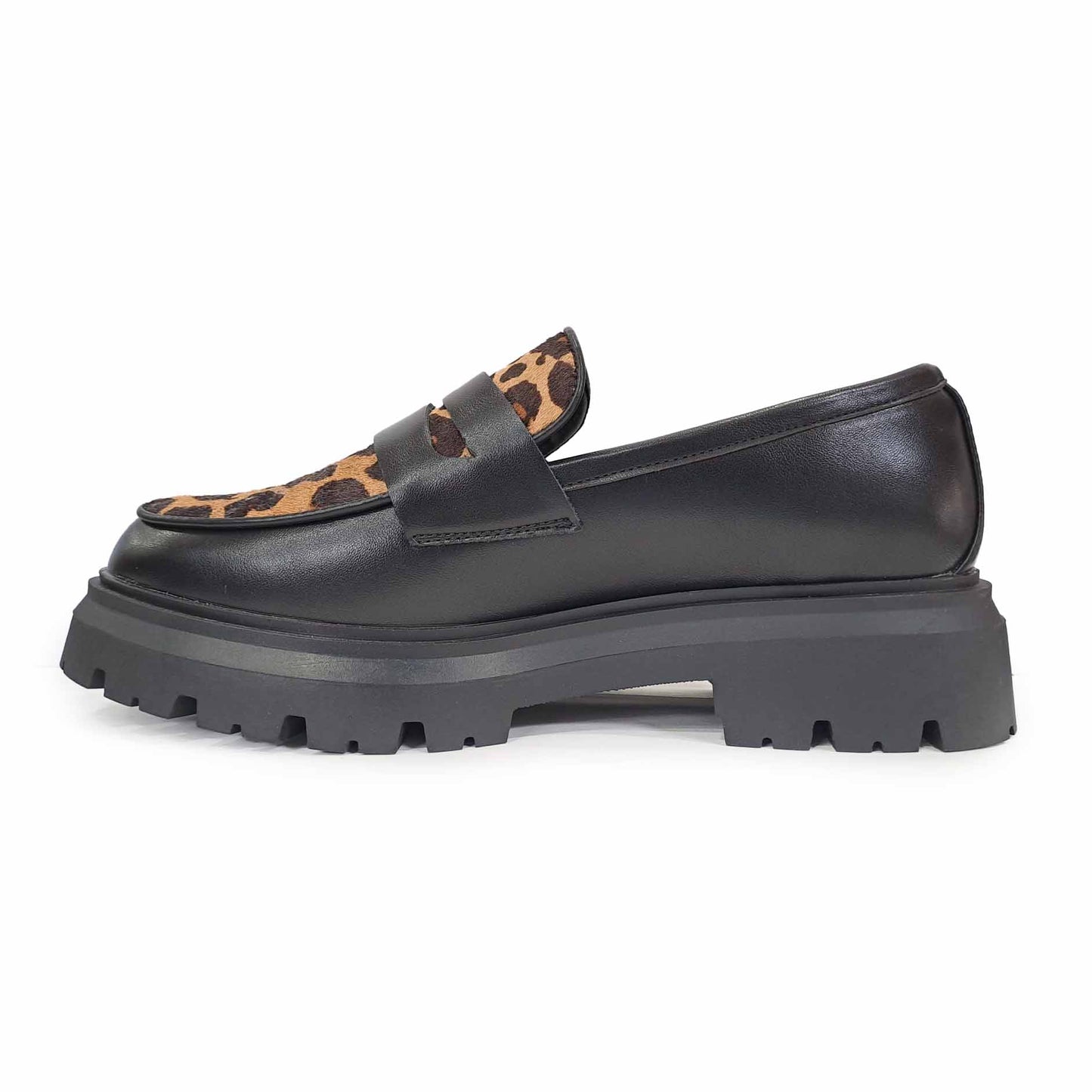 Mocassini i n pelle Nero Leopard