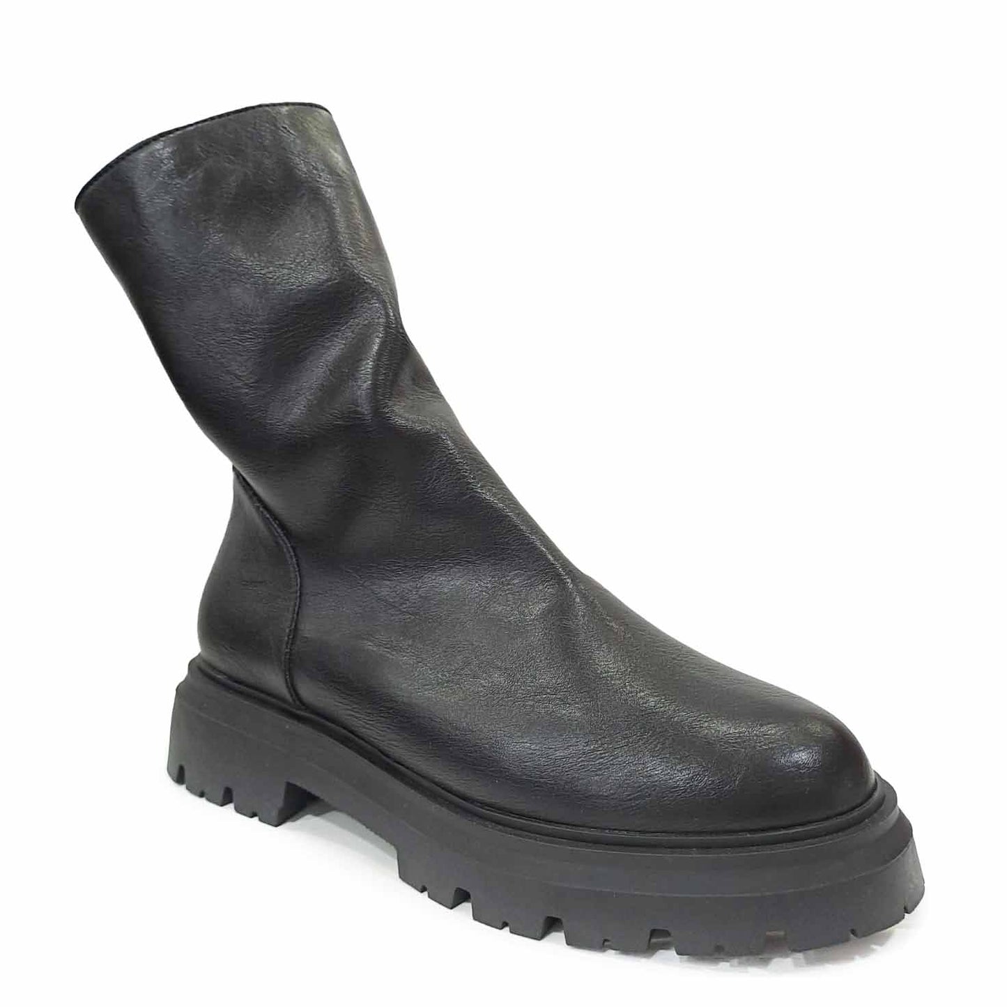 Stivaletti in pelle zip retro Nero