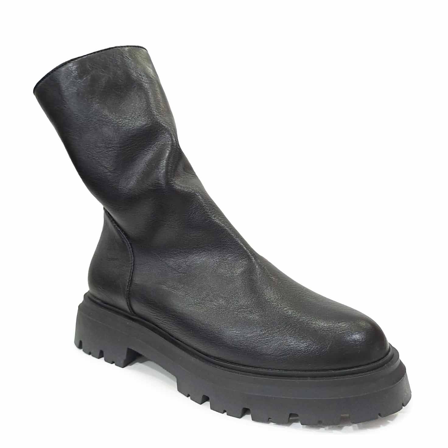 Stivaletti in pelle zip retro Nero