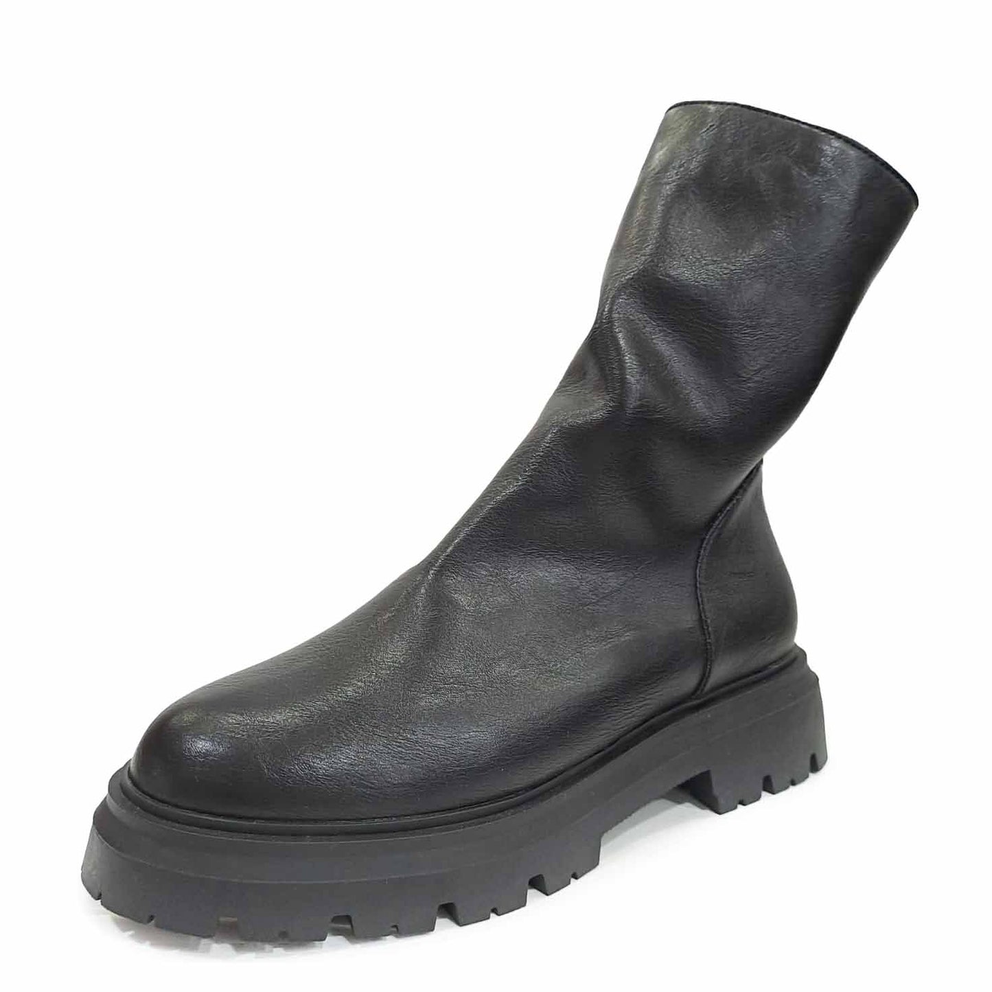 Stivaletti in pelle zip retro Nero