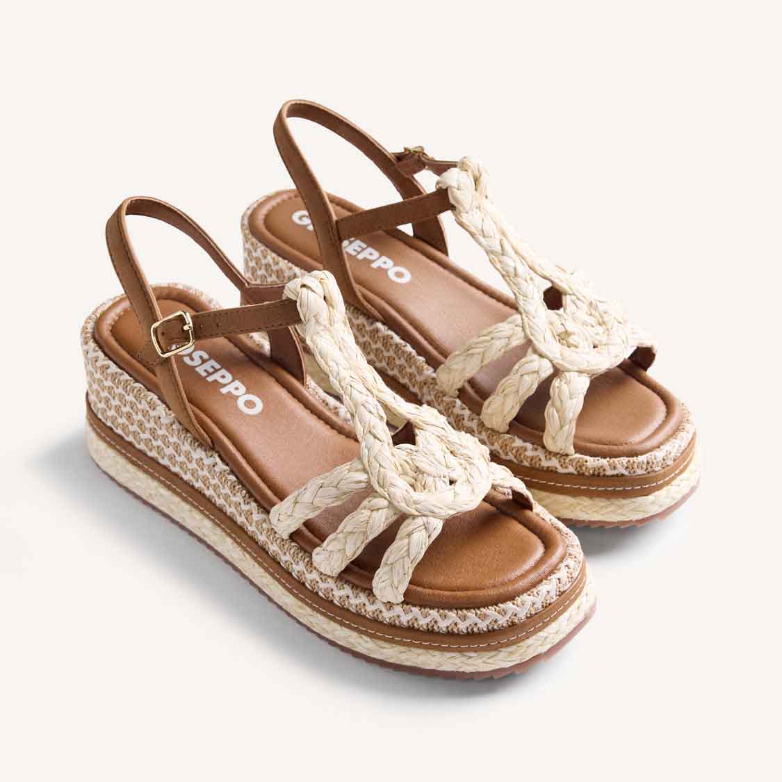 Gioseppo sandali zeppa in rafia 78112 HARCOURT Marrone