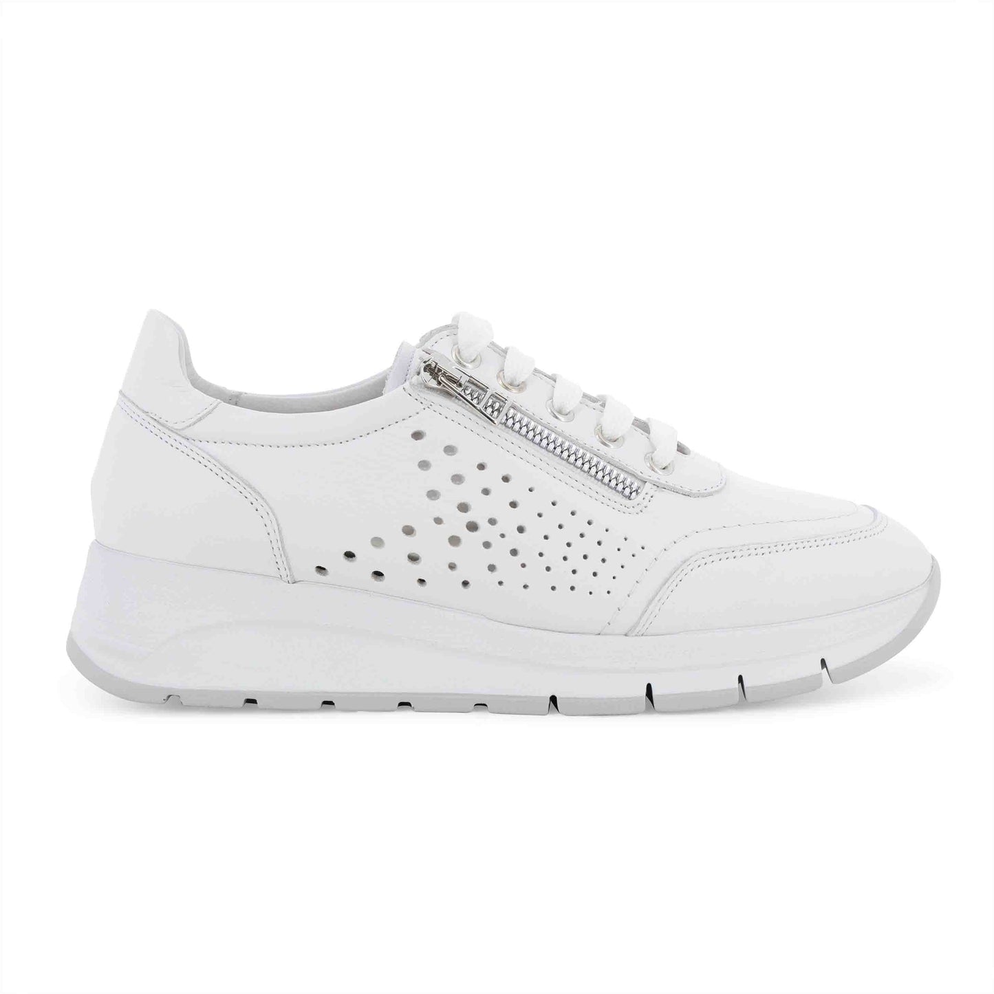 Melluso Sneaker bianca in pelle traforata con zip r20096