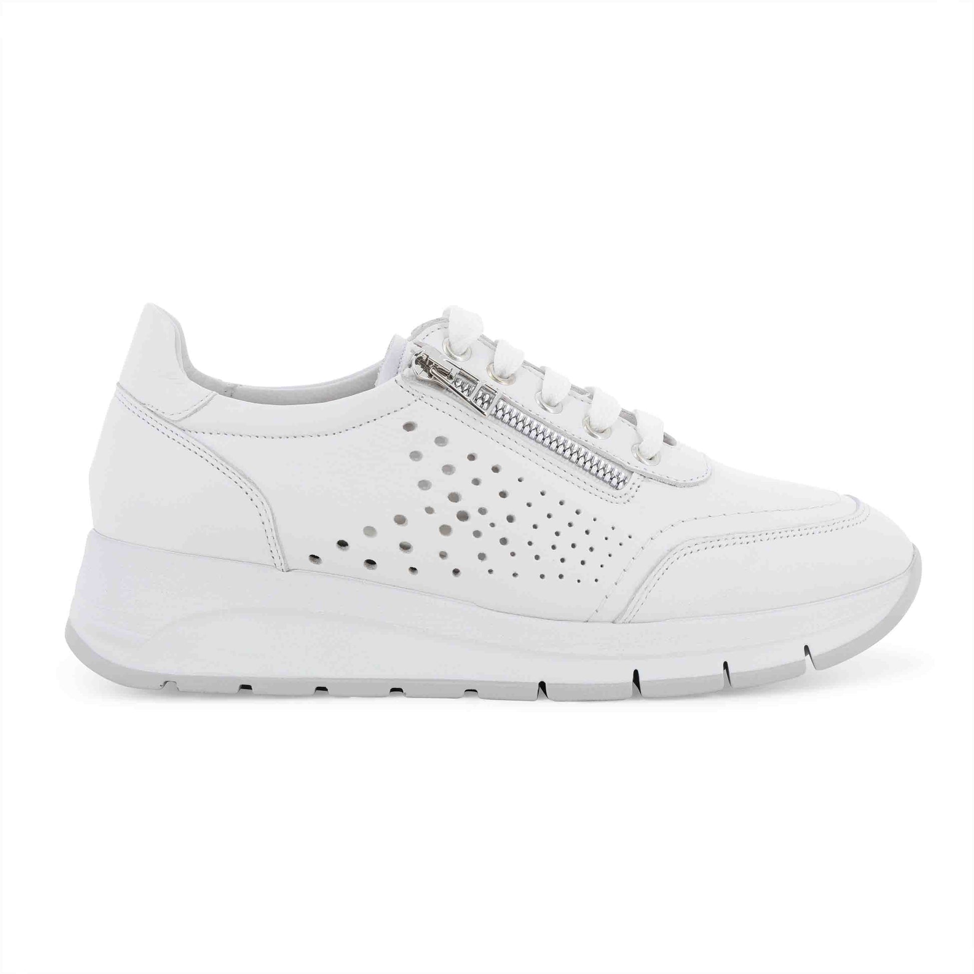 Melluso Sneaker bianca in pelle traforata con zip r20096