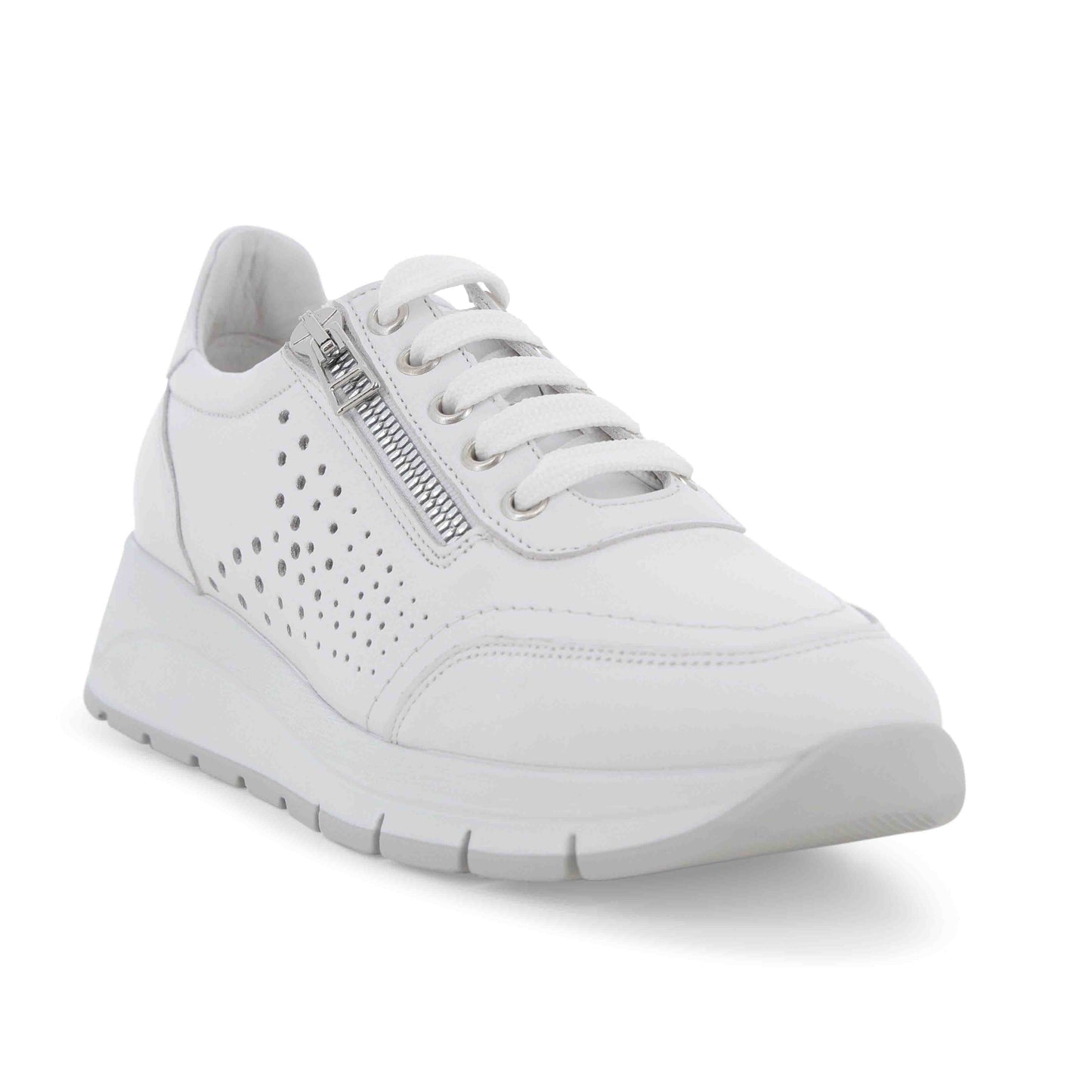 Melluso Sneaker bianca in pelle traforata con zip r20096