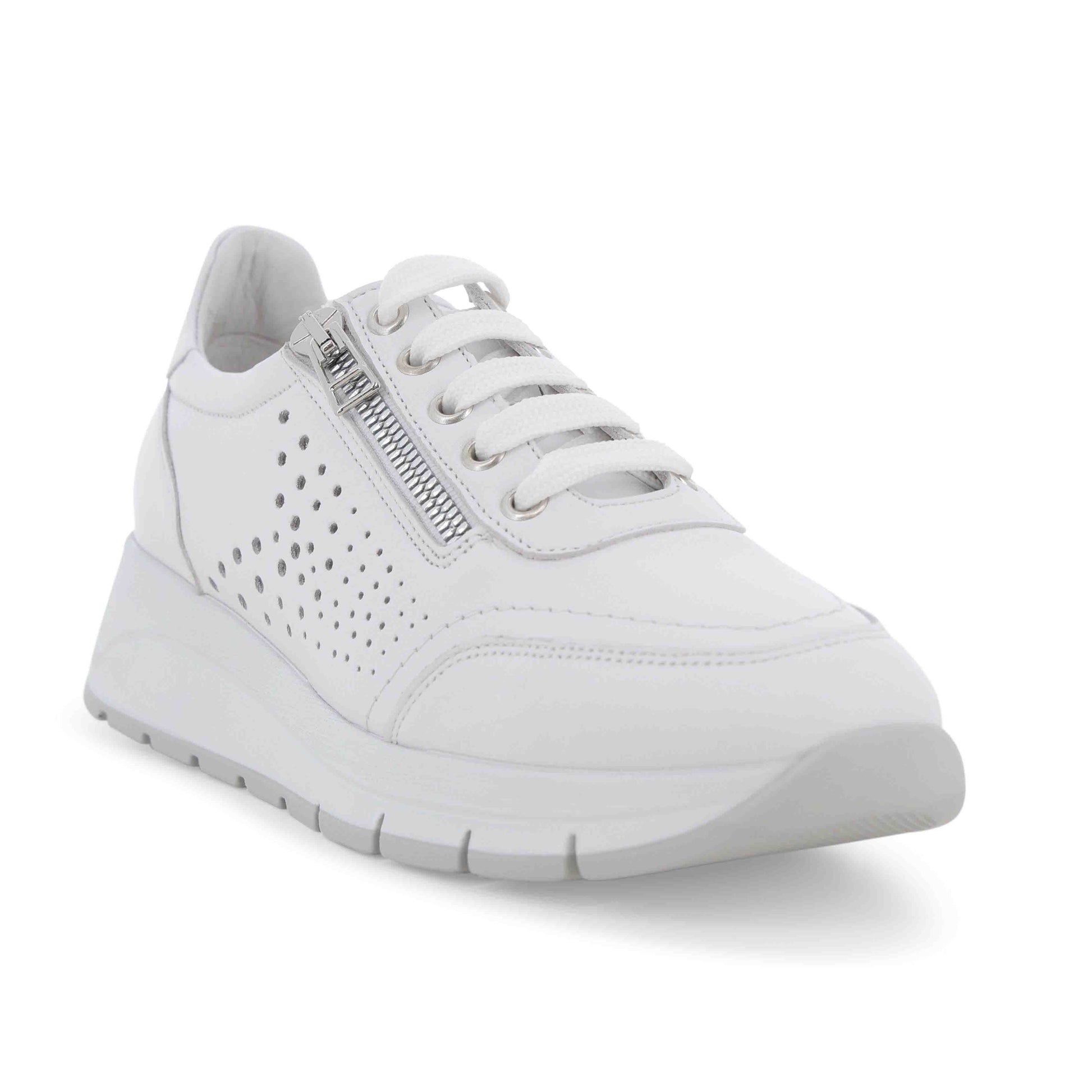 Melluso Sneaker bianca in pelle traforata con zip r20096