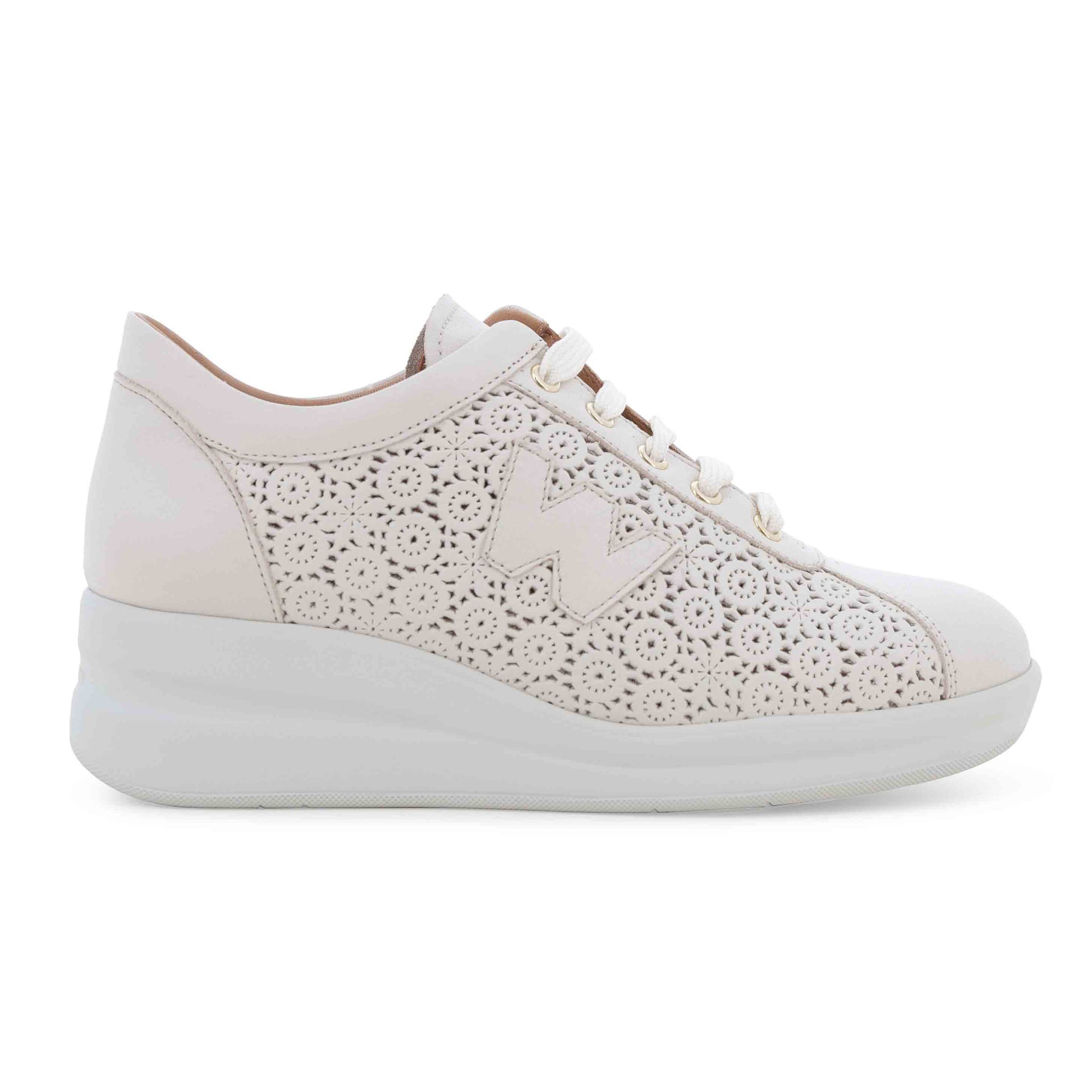 Donna Walk R20265 Calf Bianco Sneakers platform panna con lavorazione traforata