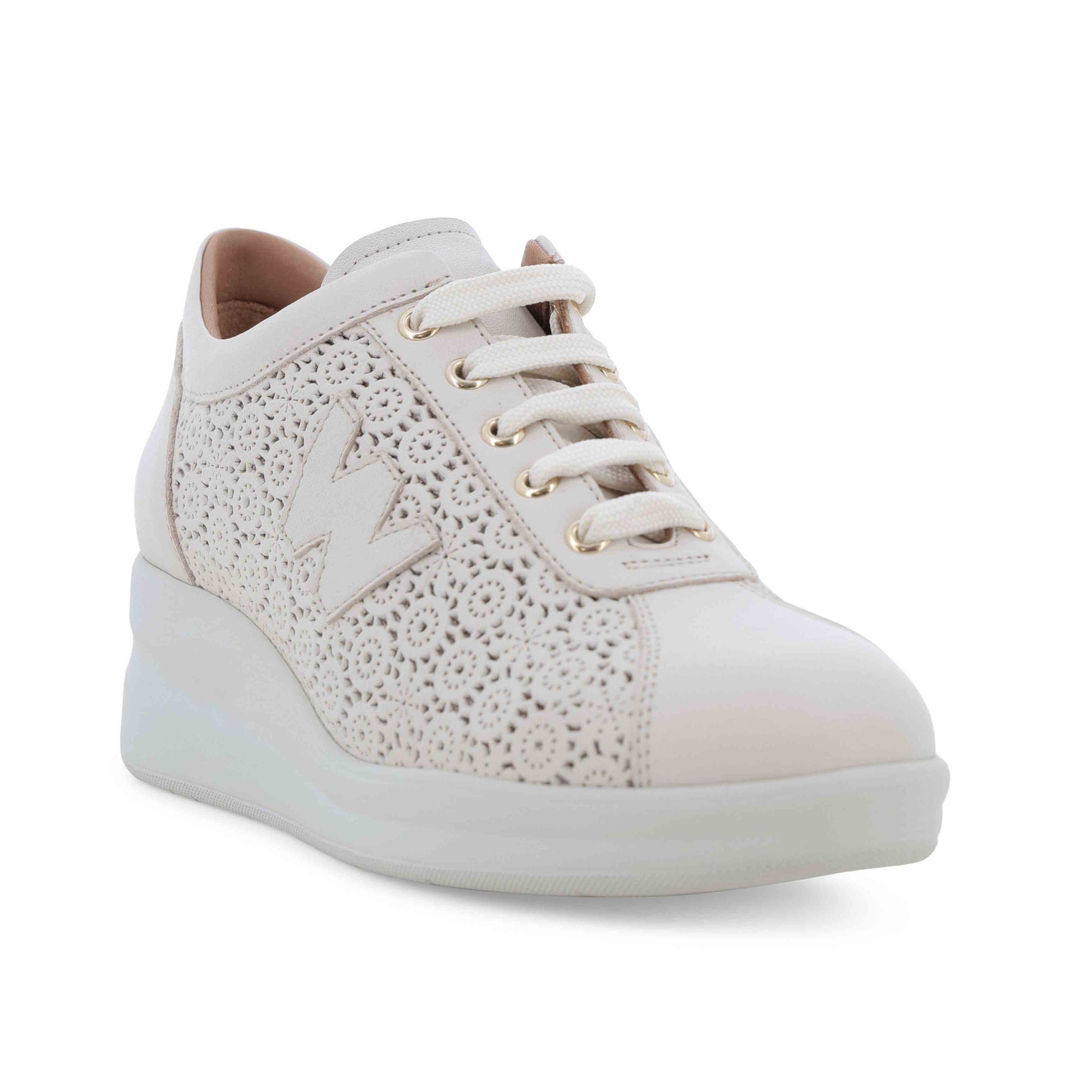 Donna Walk R20265 Calf Bianco Sneakers platform panna con lavorazione traforata