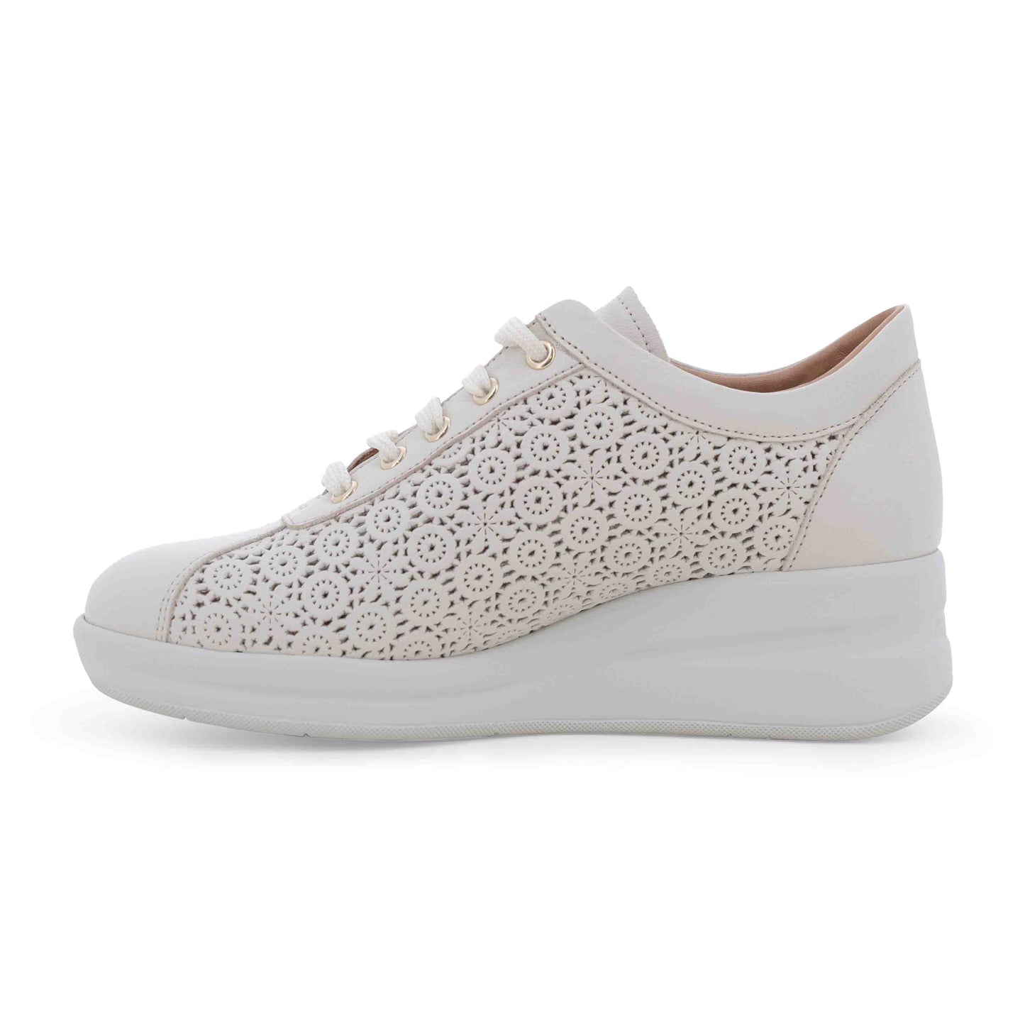 Donna Walk R20265 Calf Bianco Sneakers platform panna con lavorazione traforata