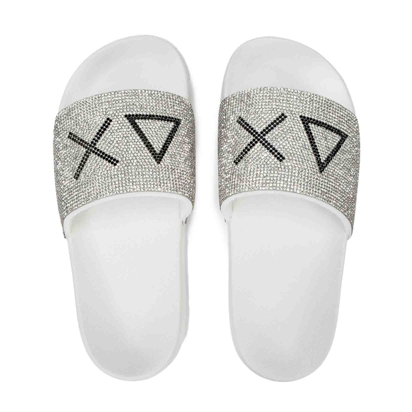 X36211 SLIPPERS STRASS LOGO BIANCO