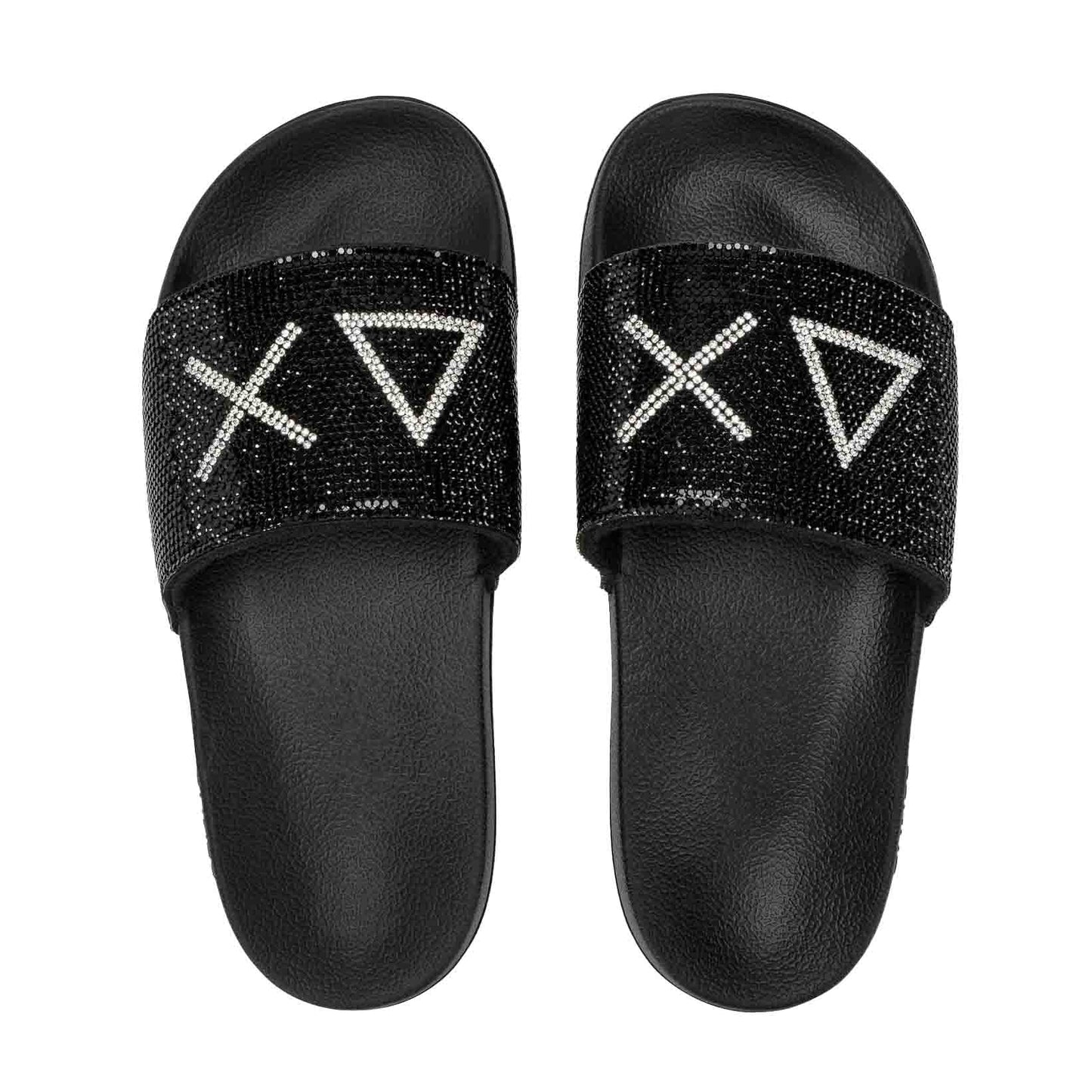 X36211 SLIPPERS STRASS LOGO NERO