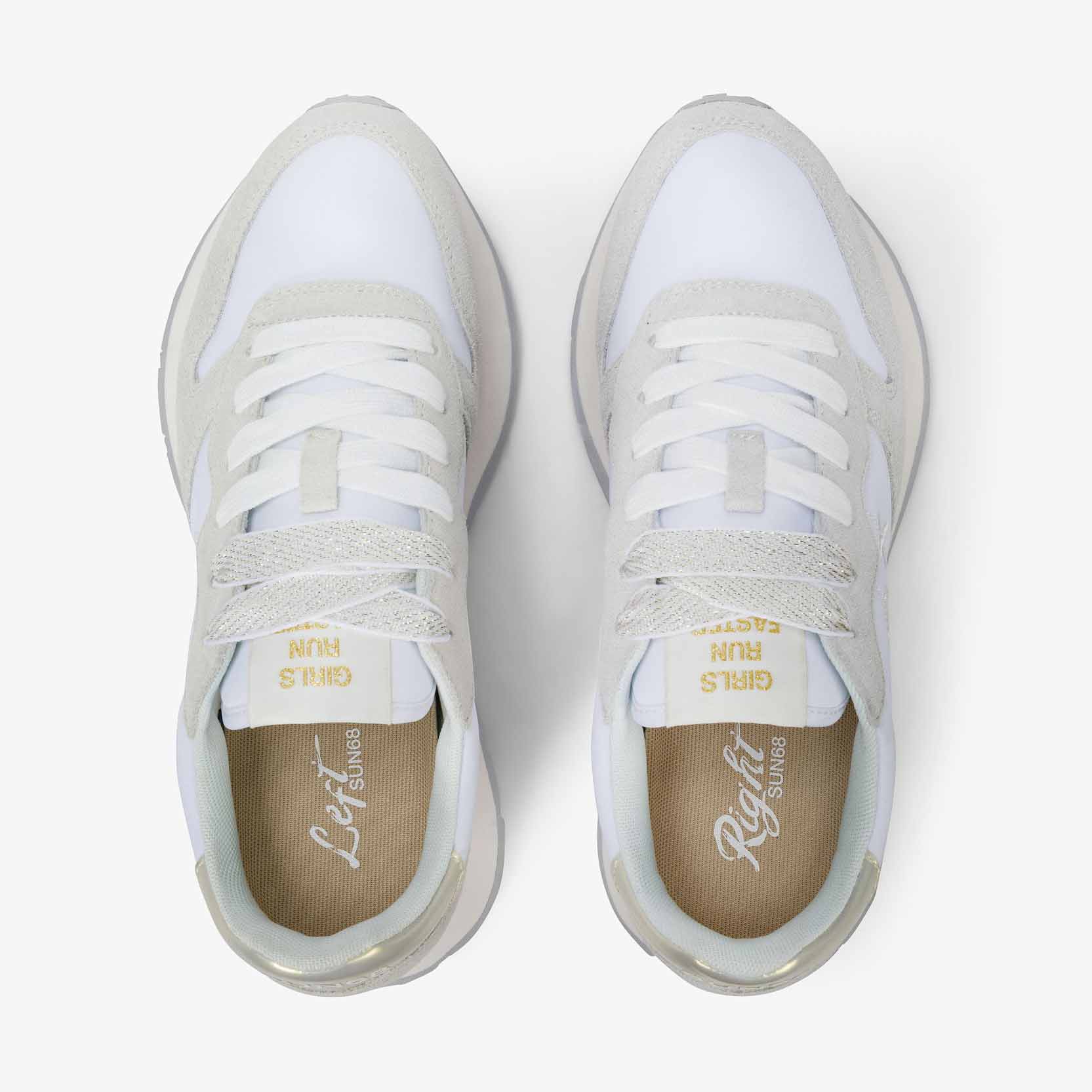 Sun68 Sneaker Ally Gold Silver in suede e nylon bianco