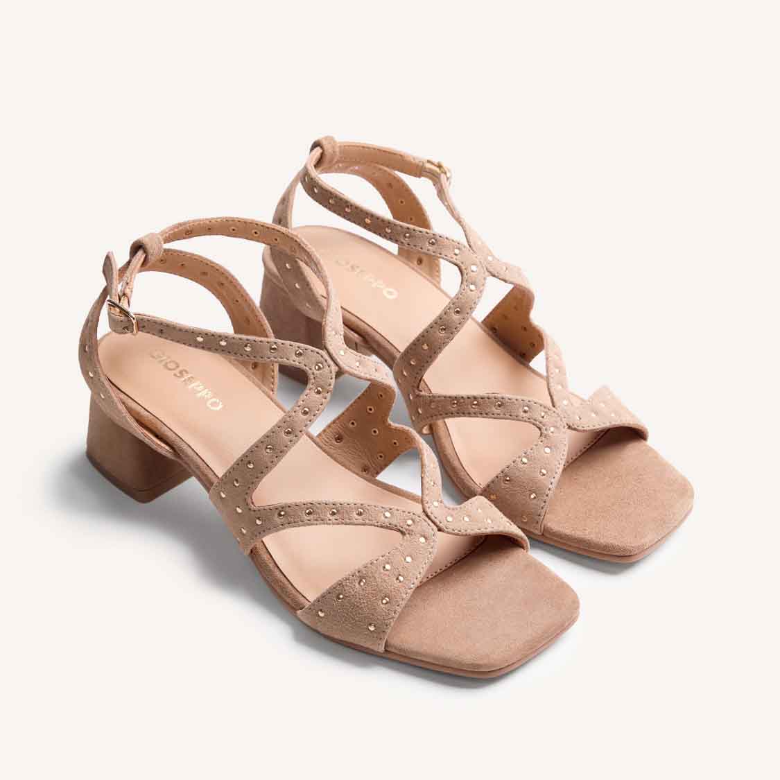 Gioseppo sandali con tacco in pelle eborchie Tan