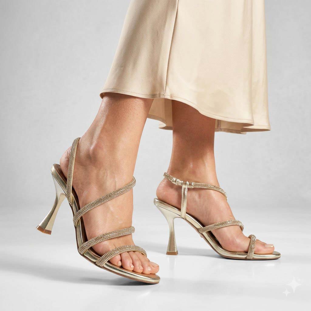 Sandalo con tacco e fasce con strass