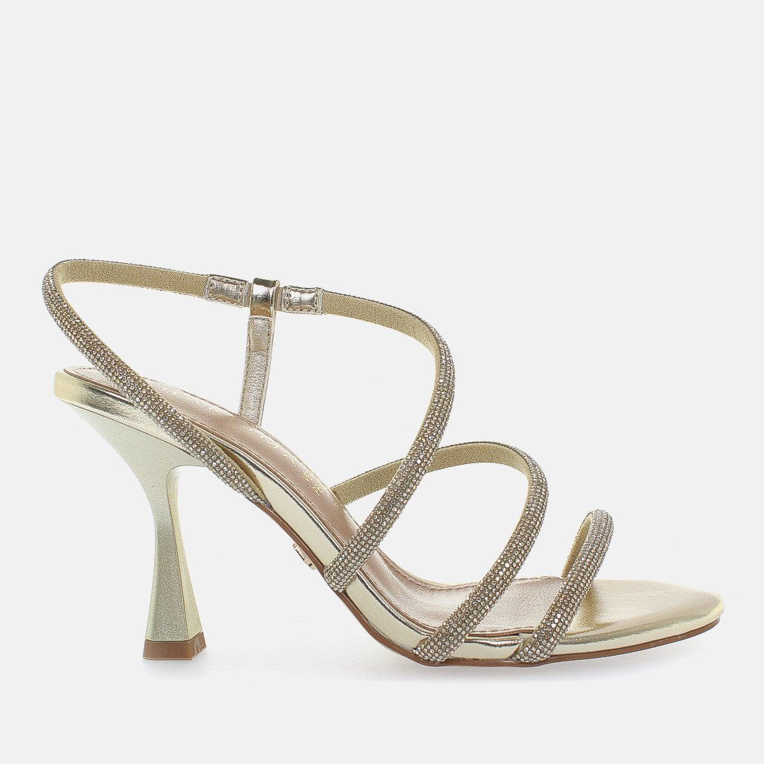 Sandalo con tacco e fasce con strass