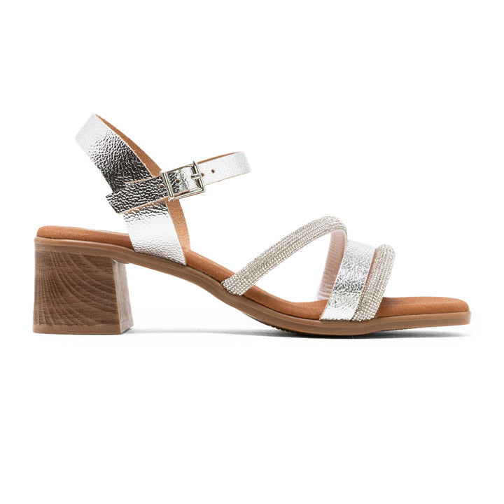 Prignani sandalo con tacco a blocco e glitter in pelle Argento