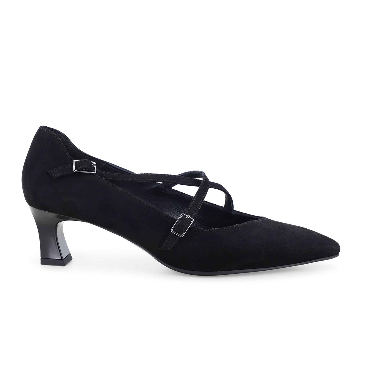 Melluso Décolleté donna in camoscio nero comodo con cinturini e5207