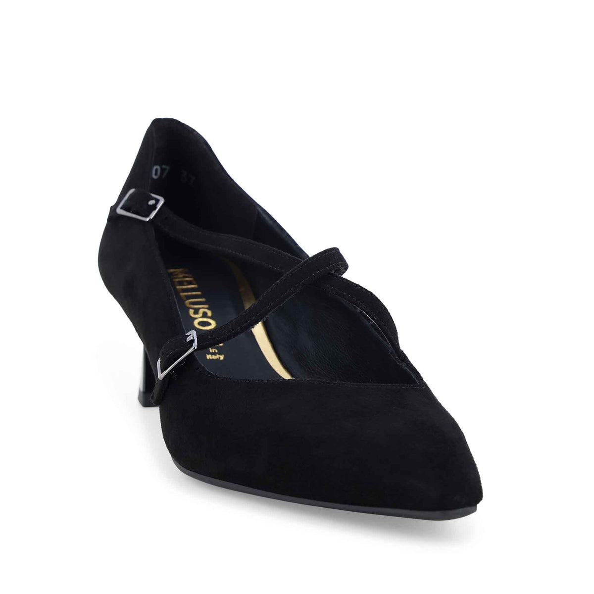 Melluso Décolleté donna in camoscio nero comodo con cinturini e5207